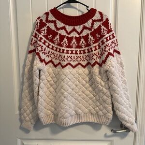 Industry Women’s Red and White Chunky Sweater